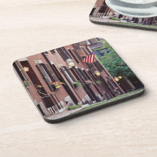 USA, Massachusetts, Boston, Häuser entlang Eichel Getränkeuntersetzer (Linke Seite)