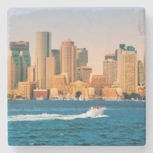 USA, Massachusetts. Boston Waterfront Panorama Steinuntersetzer (Vorderseite)