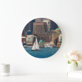 USA, Massachusetts. Boston Waterfront Skyline 2 Große Wanduhr (Zuhause)