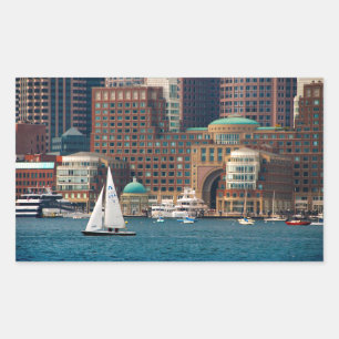 USA, Massachusetts. Boston Waterfront Skyline 2 Rechteckiger Aufkleber