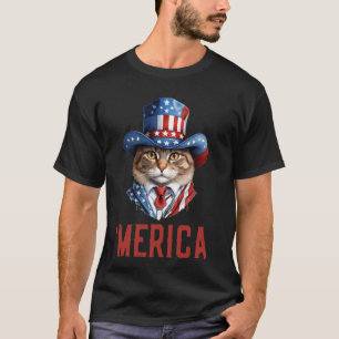 USA 'Merica Katze 4. Juli Männer Frauen Kinder Lus T-Shirt