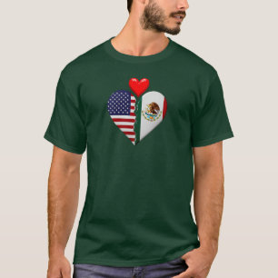 USA Mexico Herz Flaggen Spanisch Hispanisches Erbe T-Shirt