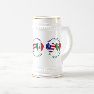 USA Mexiko-Flagge Herzen Mein Land Mein Erbe  Bierglas