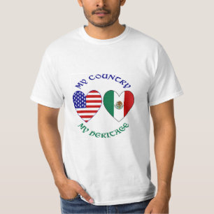 USA Mexiko-Flagge Herzen Mein Land Mein Erbe  T-Shirt