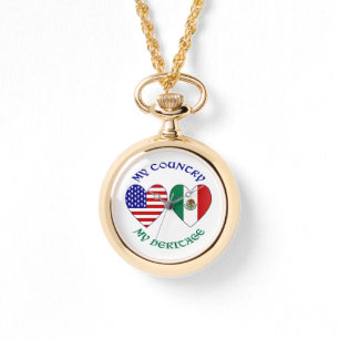 USA Mexiko-Flaggen-Herzen Mein Land Mein Erbe Armbanduhr