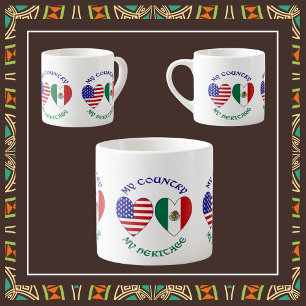 USA Mexiko-Flaggen-Herzen Mein Land Mein Erbe  Espressotasse