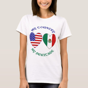 USA Mexiko-Flaggen-Herzen Mein Land Mein Erbe  T-Shirt