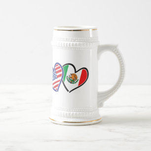USA Mexiko Herzflags Bierglas