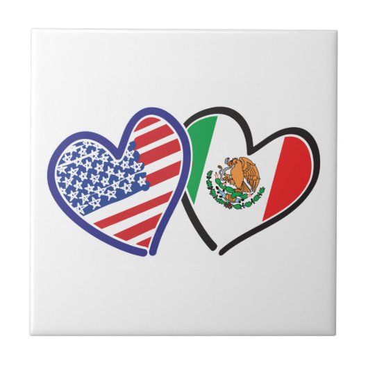 USA Mexiko Herzflags Fliese (Vorderseite)