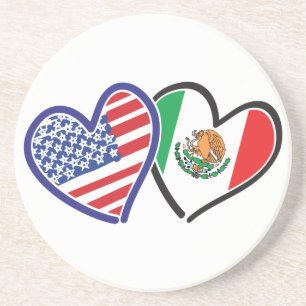 USA Mexiko Herzflags Getränkeuntersetzer