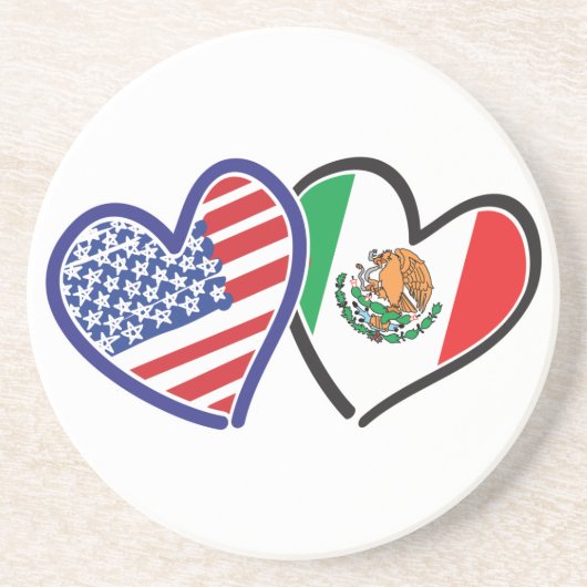 USA Mexiko Herzflags Getränkeuntersetzer (Vorne)