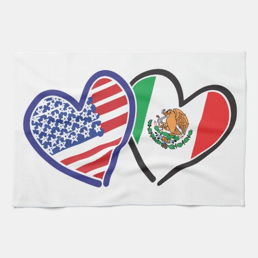USA Mexiko Herzflags Küchentuch (Horizontal)
