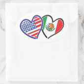 USA Mexiko Herzflags Ovaler Aufkleber (Tasche)