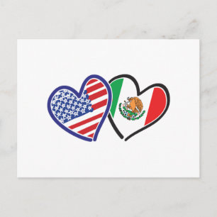USA Mexiko Herzflags Postkarte