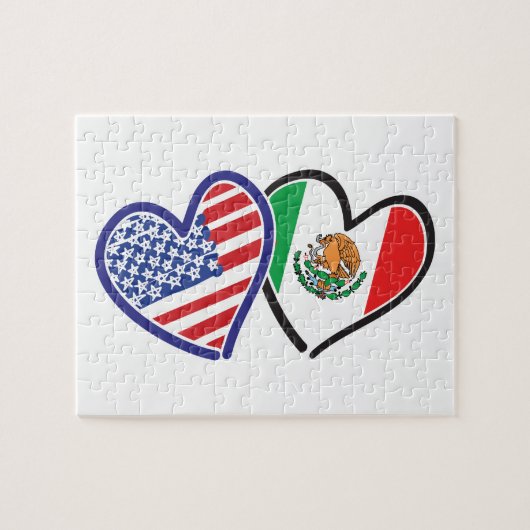 USA Mexiko Herzflags Puzzle (Horizontal)