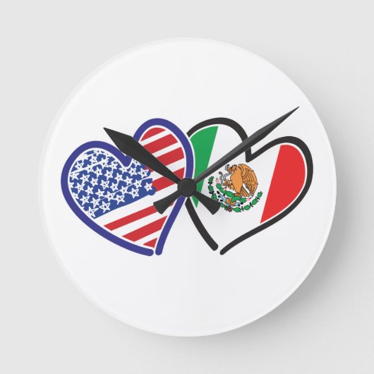 USA Mexiko Herzflags Runde Wanduhr (Vorderseite)
