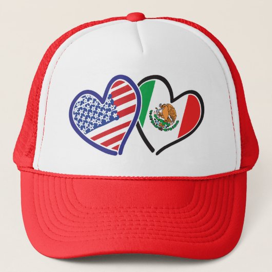 USA Mexiko Herzflags Truckerkappe (Vorderseite)