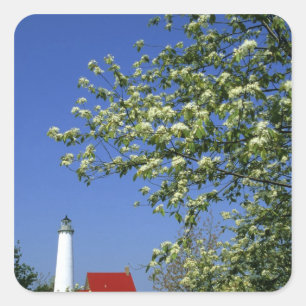 USA, Michigan, East Tawas. Tawas-Leuchtturm mit Quadratischer Aufkleber