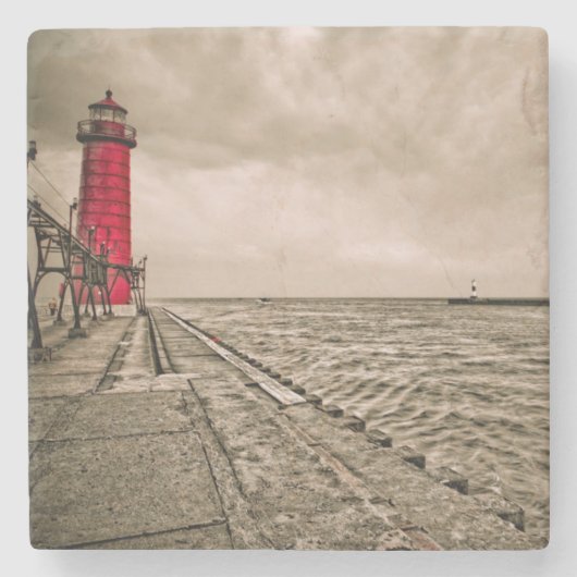 USA, Michigan, Grand Haven Lighthouse Steinuntersetzer (Vorderseite)