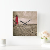 USA, Michigan, Großhaven-Leuchtturm Quadratische Wanduhr (Zuhause)