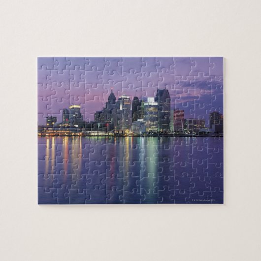 USA, Michigan, Skyline von Detroit, Nacht Puzzle (Horizontal)