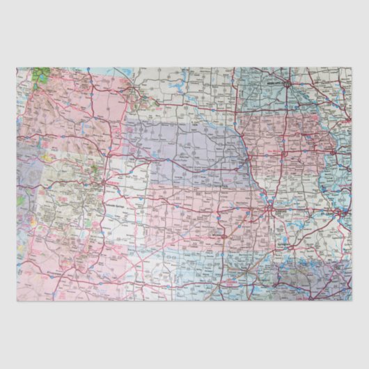 USA Midwest Map Seidenpapier (Vorderseite)