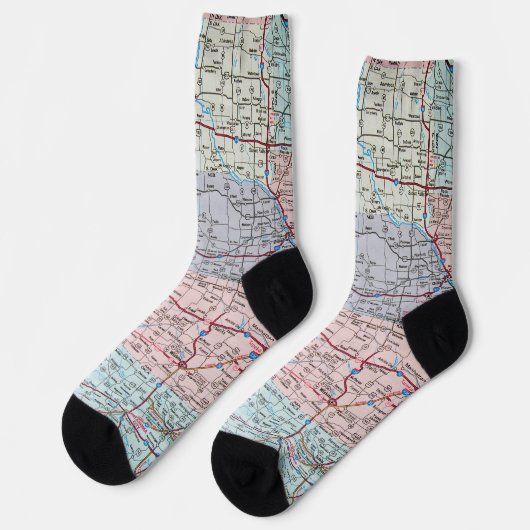 USA Midwest Road Map Socken (Linkes Detail)