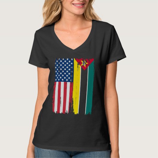 USA Mosambik Halbamerikanische Flaggenroots T-Shirt (Vorderseite)