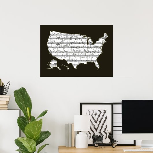 usa Musiknotens Map Poster (Heimbüro)