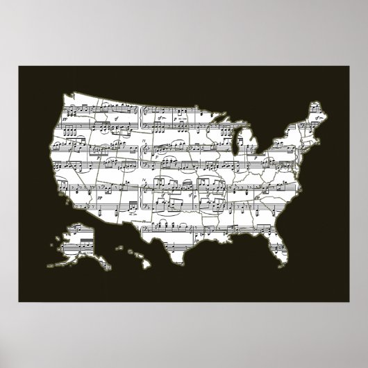 usa Musiknotens Map Poster (Vorne)
