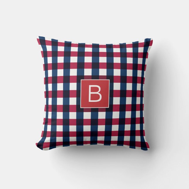 USA Muster Red White Blue Monogram Personalisiert Kissen (Vorderseite)