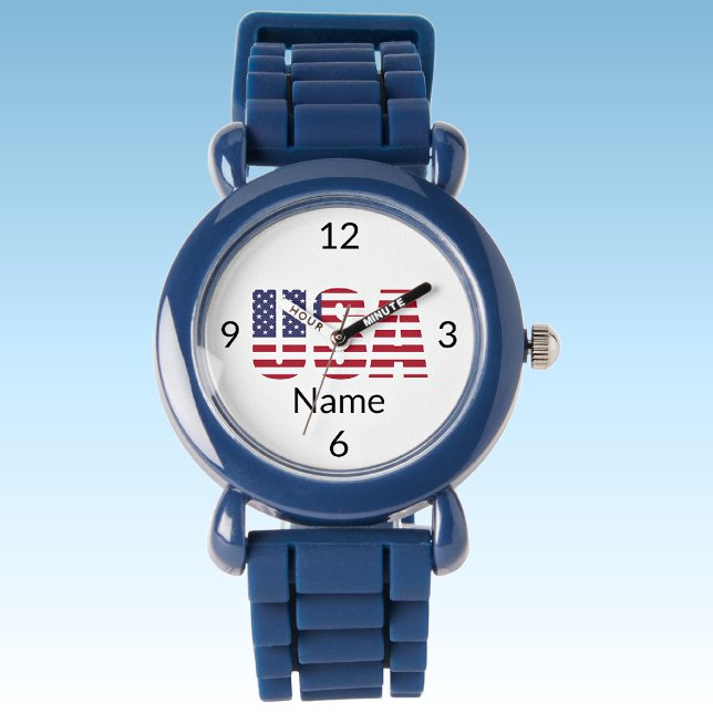USA, Name Kids Blue Silicone Strap Plastic Armbanduhr (Von Creator hochgeladen)
