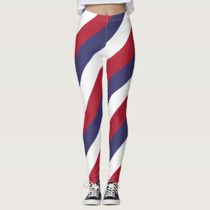 USA National Flag Colors Diagonal Striped Leggings