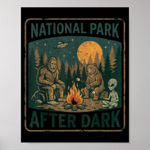 USA Nationalparks nachts Sasquatch Alien Bär Poster