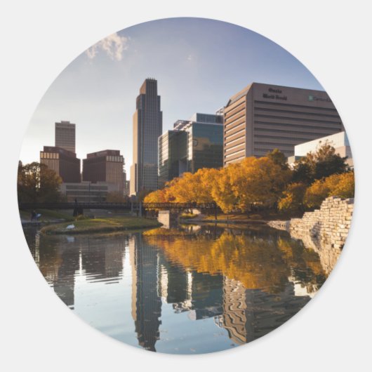 USA, Nebraska, Omaha, Gene Leahy Mall, Skyline Runder Aufkleber (Vorderseite)