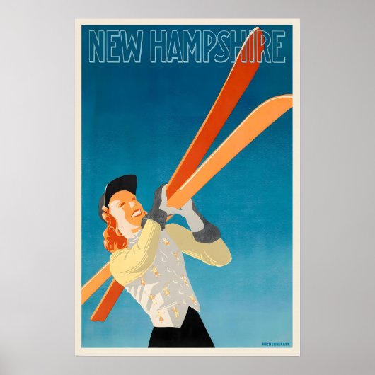 USA New Hampshire Vintage Ski Poster - Framed (Vorne)
