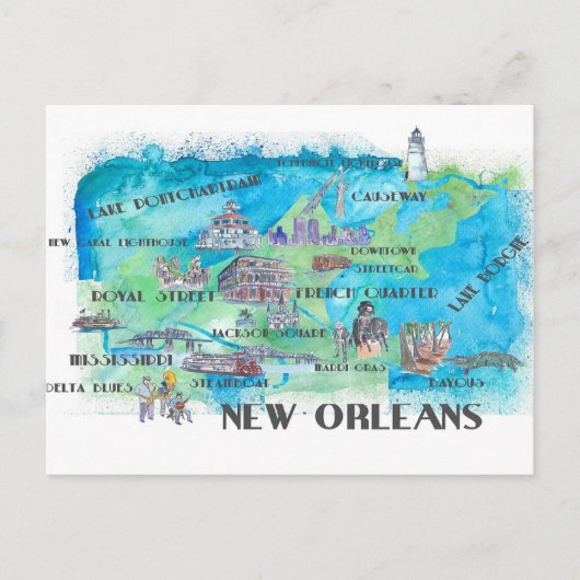 USA New Jersey Reiseplan mit Highlights Postkarte (Vorderseite)
