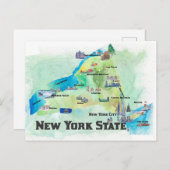 USA New York Staat Travel Map Postkarte (Vorne/Hinten)