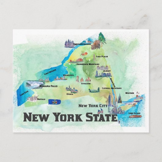 USA New York Staat Travel Map Postkarte (Vorderseite)