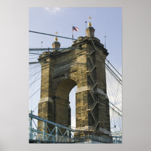 USA, Ohio, Cincinnati: Roebling-Hängebrücke Poster