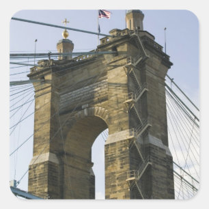 USA, Ohio, Cincinnati: Roebling-Hängebrücke Quadratischer Aufkleber