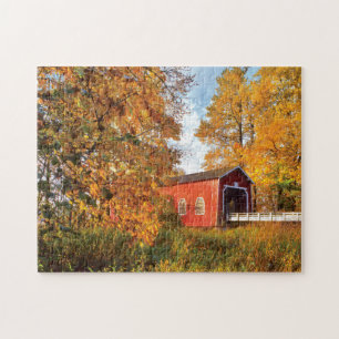 USA, Oregon. Shimanek Covered Bridge am Morgen Puzzle