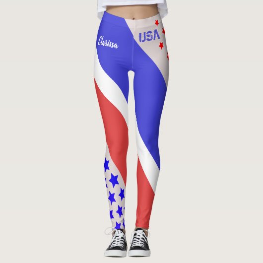 USA PALE TONE RED WHITE und BLAUE mit Ihrem Namen Leggings (Vorderseite)