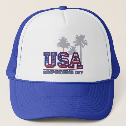 USA Palm Independence Day Trucker Hats Truckerkappe (Vorderseite)