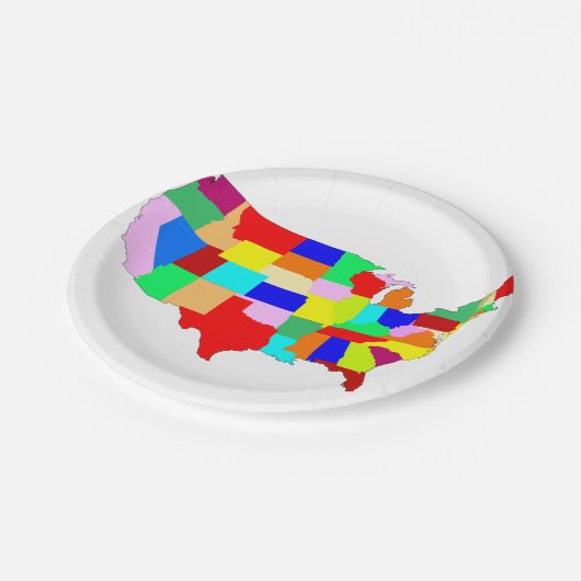 USA Patchwork-Karte Pappteller (Schrägansicht)