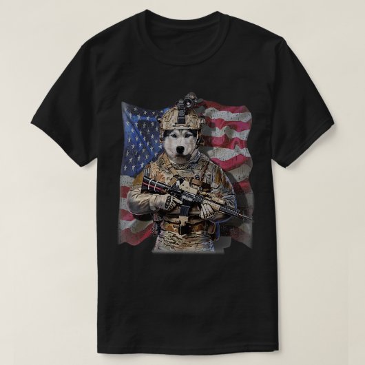 USA Patriot Siberian Husky Dog als Kommando T-Shirt (Design vorne)