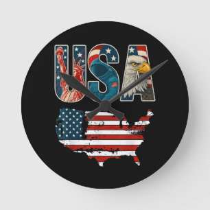 USA Patriotic 4. Juli America Flaggenfreiheit Runde Wanduhr