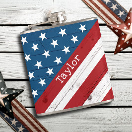 USA Patriotic 4. Juli Rustic Wood American Flag Flachmann