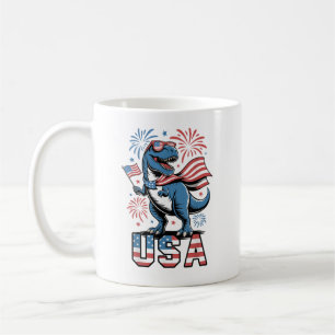 USA Patriotic American Flag 4. Juli Dinosaurier Kaffeetasse