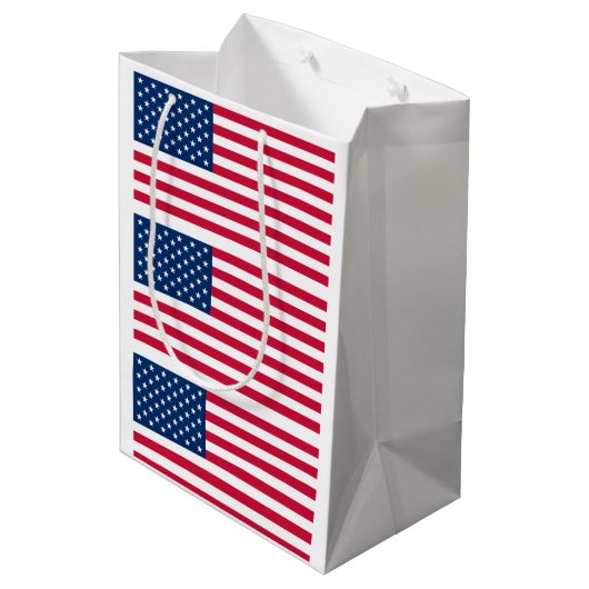 USA Patriotic American Flag Gift Bag Mittlere Geschenktüte (Rückseite Schrägansicht)